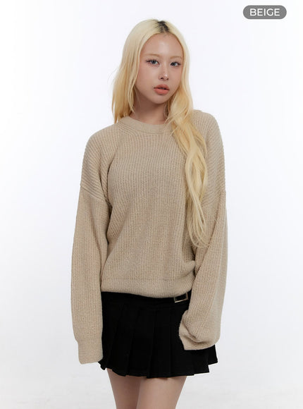 basic-round-loose-fit-sweater-co419 / Beige