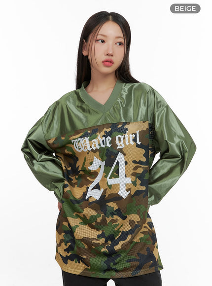 oversized-camo-print-jersey-long-sleeve-cs404 / Beige