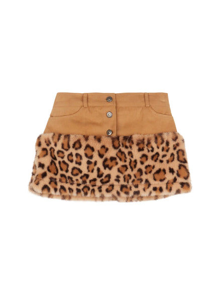 leopard-fur-miniskirt-cj501 / Beige