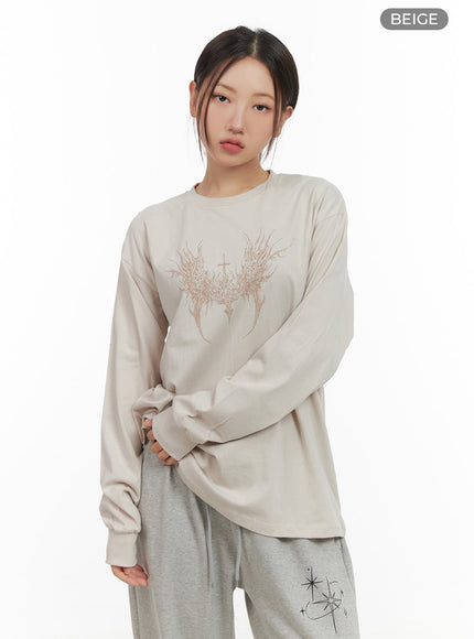 cotton-graphic-oversize-long-sleeve-cg423 / Beige