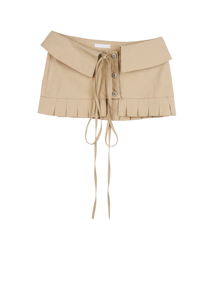 buttoned-pleated-strap-mini-skirt-cj520 / Beige