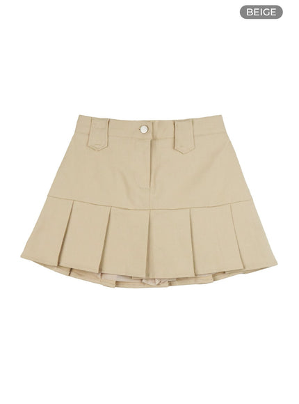 a-line-pleated-cotton-mini-skort-cg421 / Beige