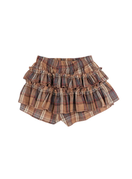 layered-ruffle-plaid-mini-skirt-cn525 / Beige