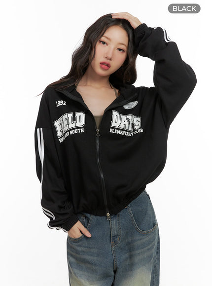 cozy-lettering-zip-up-sweatshirt-cg423 / Black