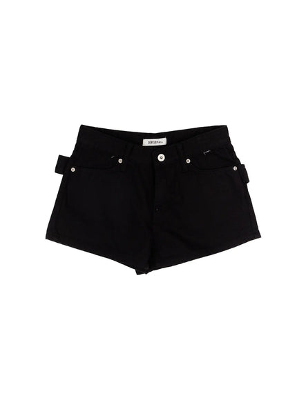 back-eyelet-belt-detail-cotton-shorts-ca507 / Black