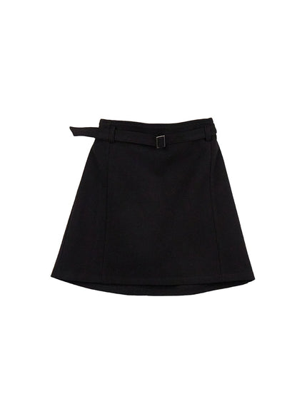 a-line-belted-suede-mini-skirt-cj515 / Black