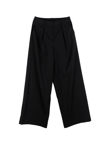 classic-striped-wide-trousers-cn518 / Black