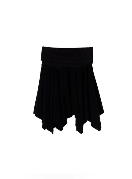 flowy-handkerchief-hem-mini-skirt-ca514 / Black