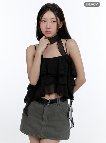 ruffle-cami-crop-top-cg414 / Black