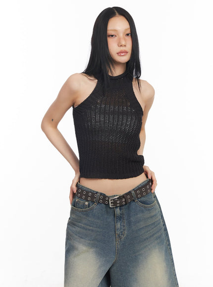 halter-neck-sleeveless-crop-top-cy528 / Black