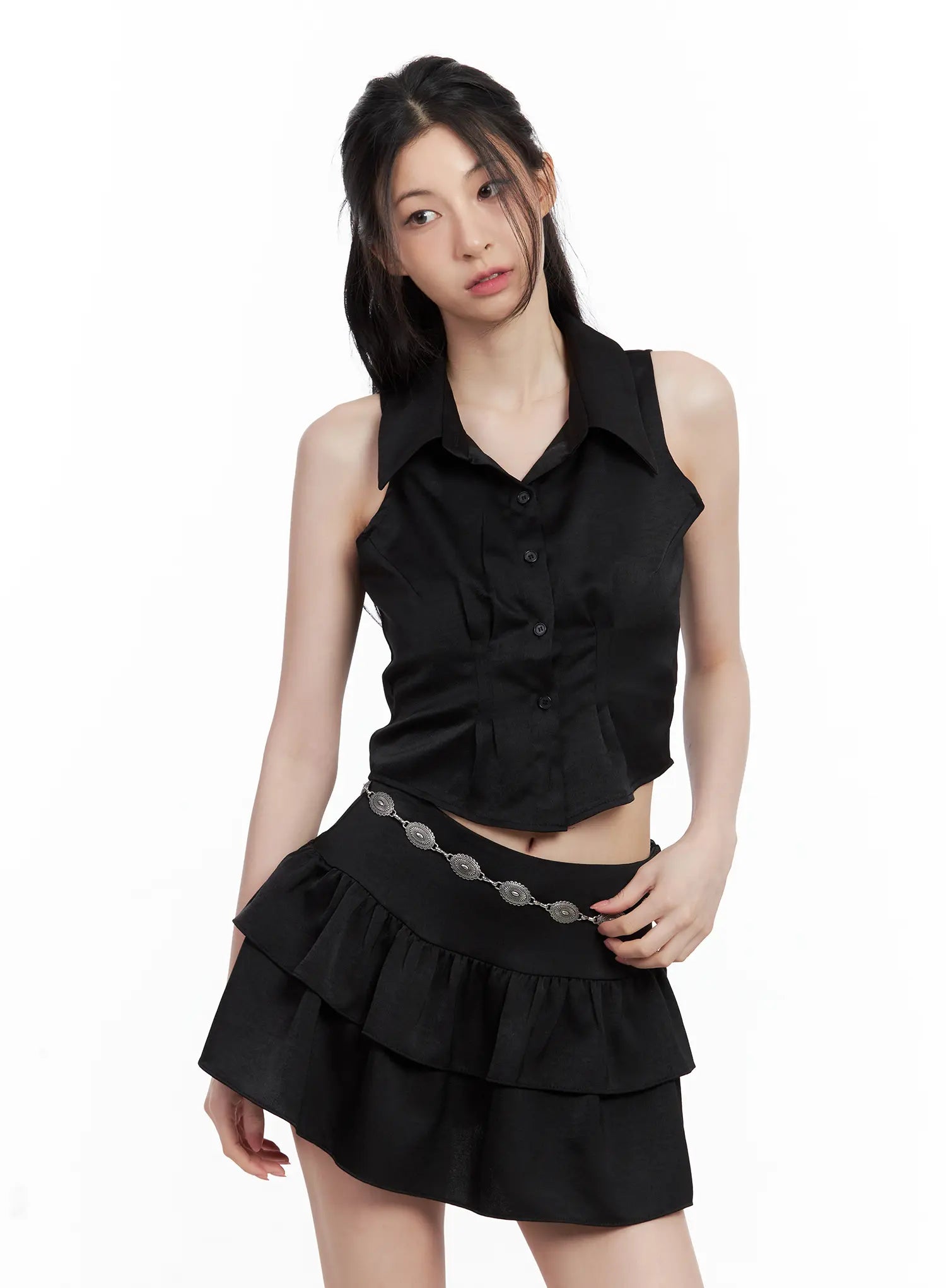 sleeveless-collared-blouse-cu530 / Black