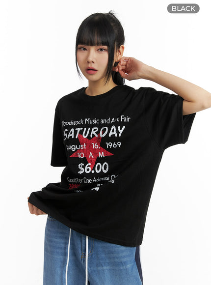 graphic-lettering-oversized-tee-cm407 / Black