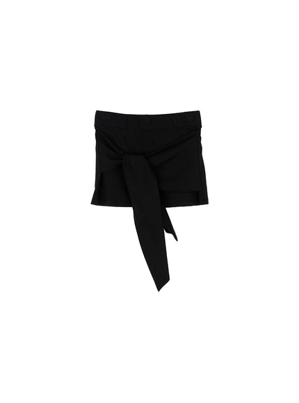 wrap-ribbon-mini-skirt-cg511 / Black