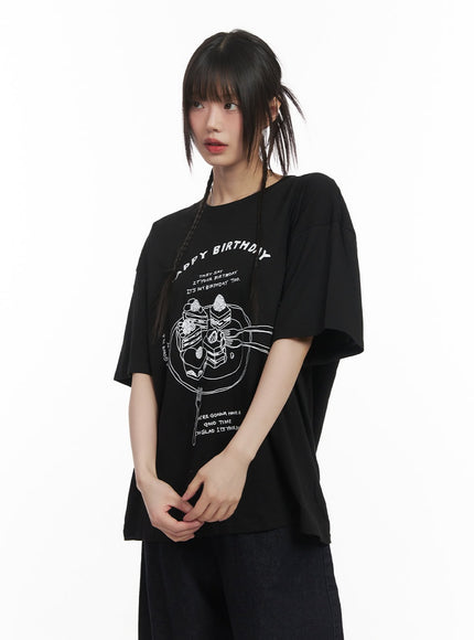 birthday-graphic-oversized-t-shirt-cf518 / Black