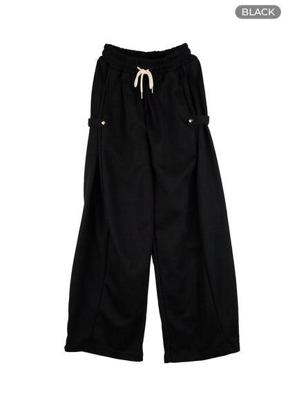 string-banded-pintuck-sweatpants-cg421 / Black