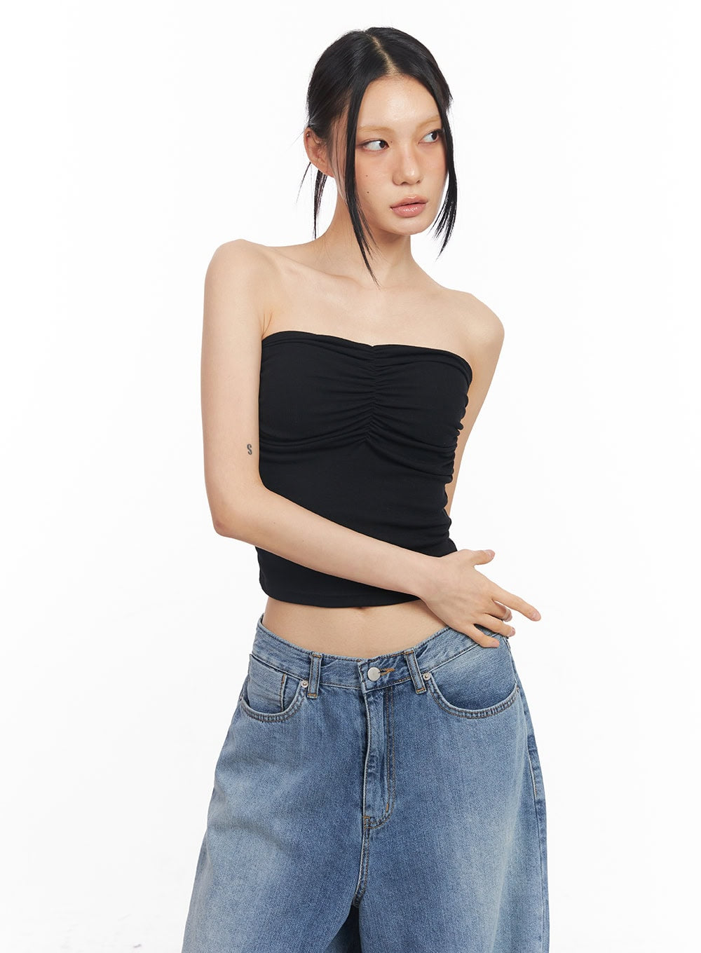 shirring-padded-tube-top-cy528 / Black