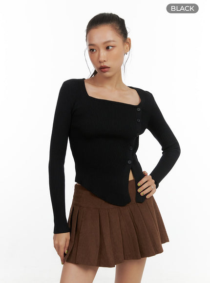 unbalanced-long-sleeve-knit-top-co424 / Black