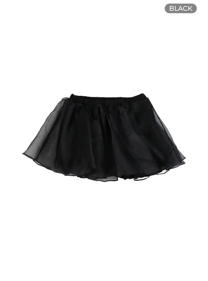 mesh-layered-flare-banded-mini-skirt-cm425 / Black