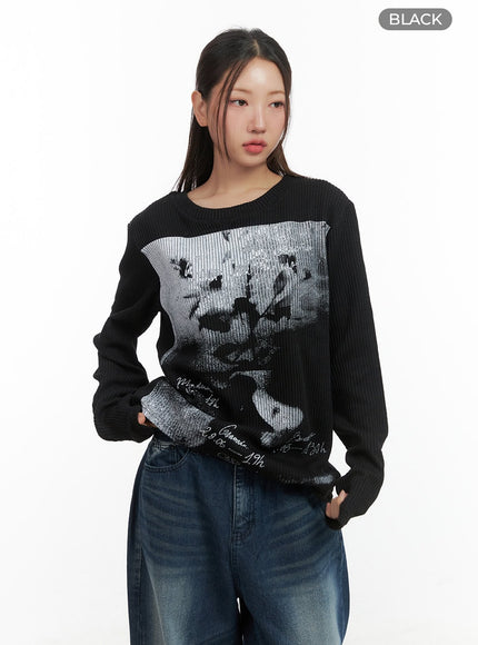 vintage-print-long-sleeve-shirt-co417 / Black