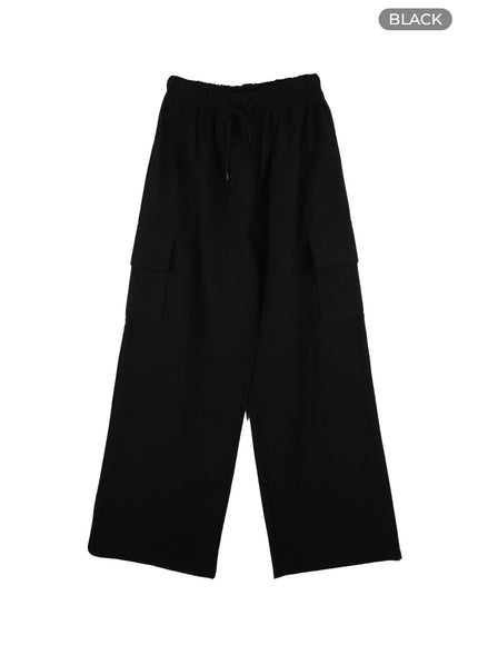 cargo-wide-leg-banded-pants-ca423 / Black