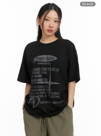 graphic-lettering-oversized-tee-cm419 / Black