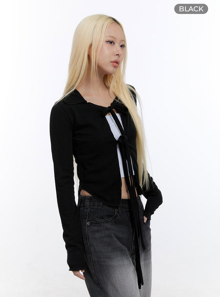 front-tie-collar-crop-top-co422 / Black