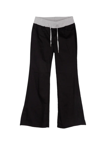 contrast-bootcut-cotton-pants-co515 / Black