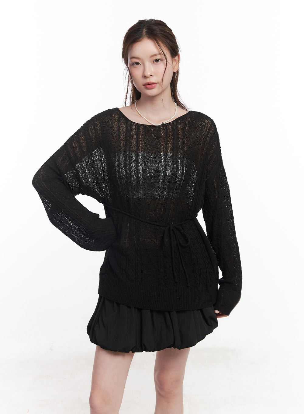 sheer-oversized-sweater-cy519 / Black
