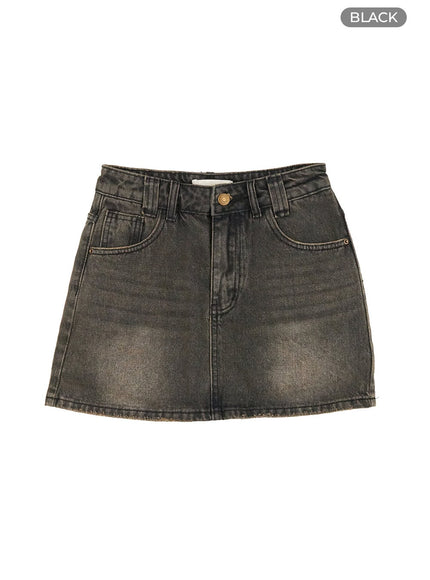 jane-vintage-washed-denim-mini-skirt-cg414 / Black