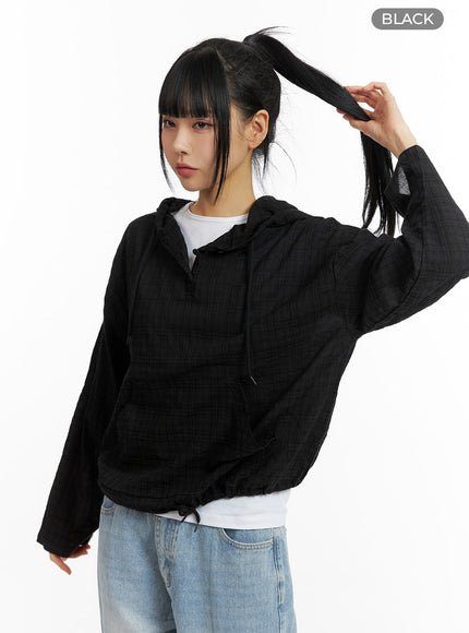 plaid-pocket-hoodie-cm407 / Black