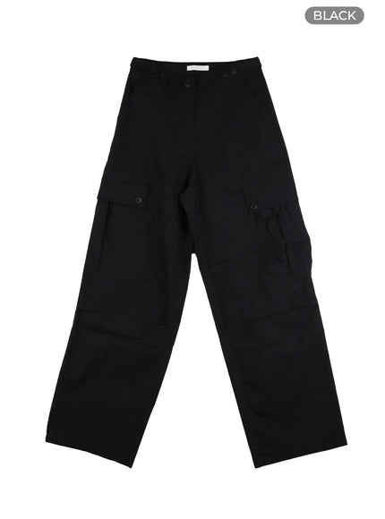 pintuck-buttoned-cargo-pants-cy403 / Black