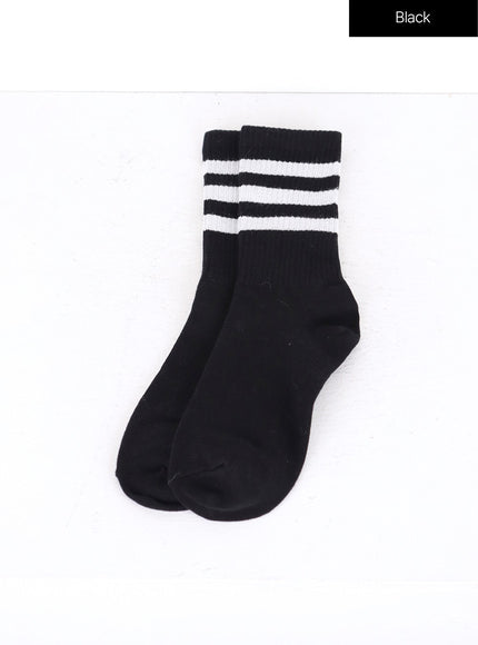 sporty-striped-cotton-midi-socks-in302 / Black