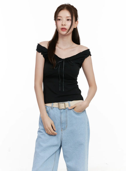 shirred-ribbon-2-way-sleeveless-top-cl523 / Black