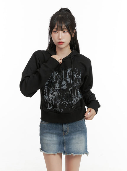 acubi-graphic-crop-hoodie-cg421 / Black