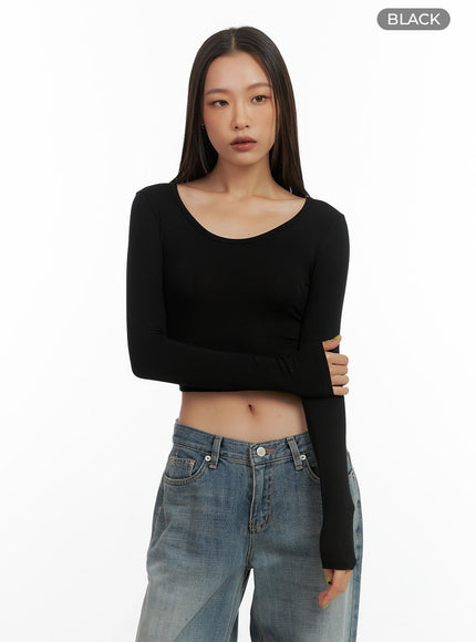 basic-long-sleeve-crop-top-co424 / Black