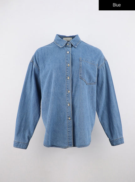 washed-long-sleeve-denim-shirt-oo316 / Blue