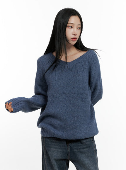 v-neck-oversized-sweater-cn407 / Blue