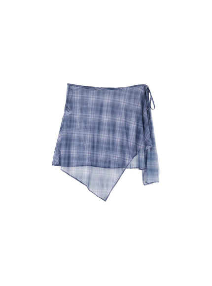 plaid-mesh-layered-wrap-midi-skirt-cl511 / Blue