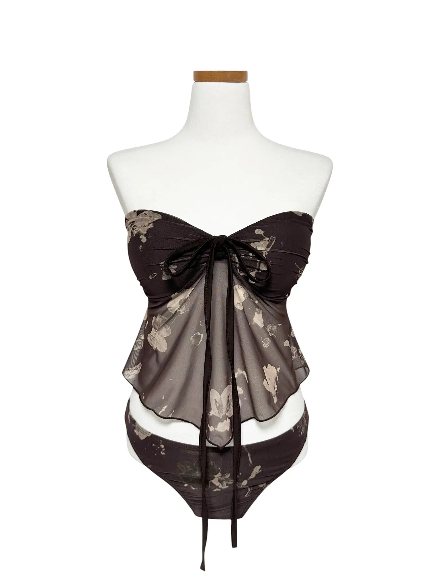 floral-two-way-mesh-tankini-set-iy514 / Brown