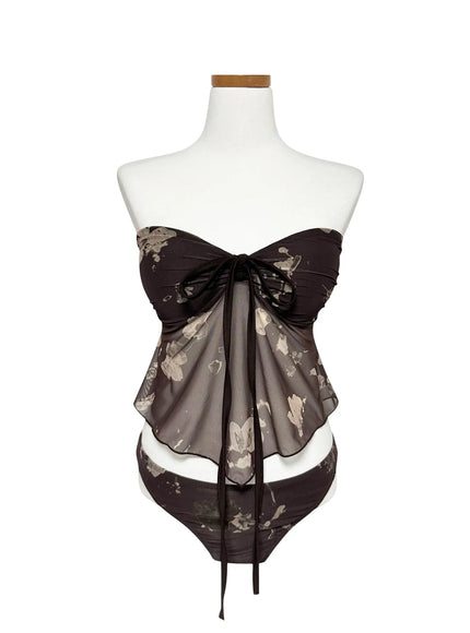 floral-two-way-mesh-tankini-set-iy514 / Brown