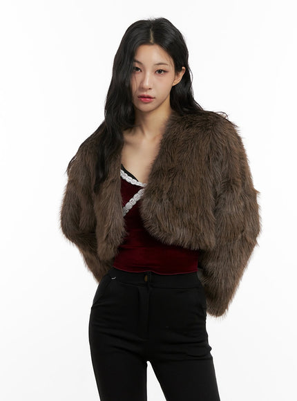 cropped-faux-fur-jacket-cn413 / Brown