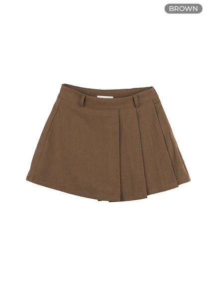 solid-pleated-mini-skirt-cs404 / Brown