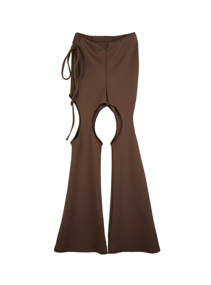 thigh-cut-out-flared-leggings-cj521 / Brown