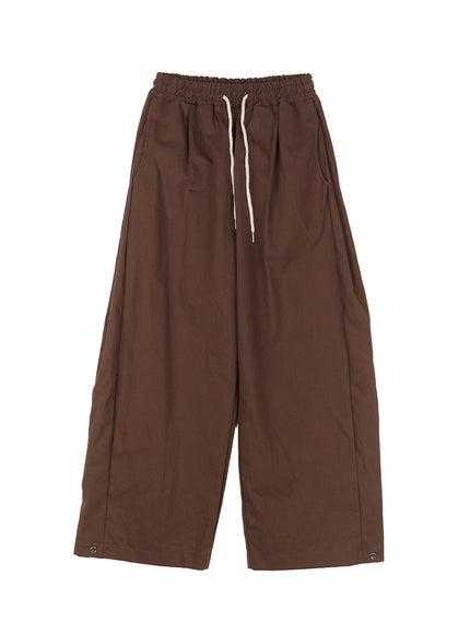 cotton-buttoned-wide-leg-pants-cy527 / Brown