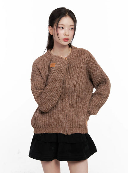 ribbed-knit-zip-up-co530 / Brown