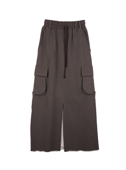 front-slit-cargo-maxi-skirt-cj506 / Brown