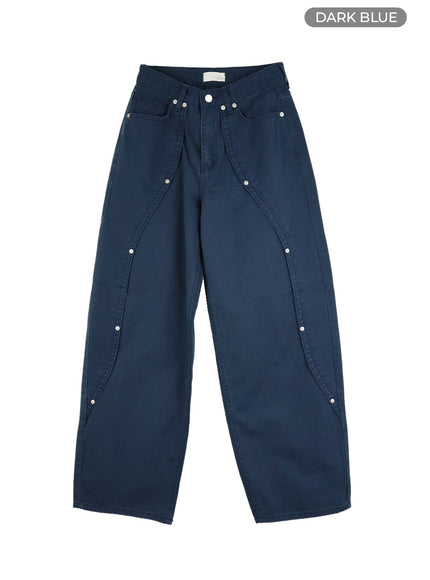 studded-details-wide-leg-trousers-cm419 / Dark blue