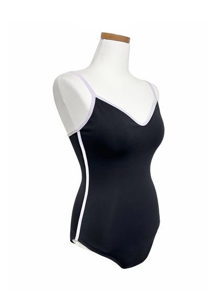 v-neck-contrast-trim-one-piece-swimsuit-iy514 / Dark blue