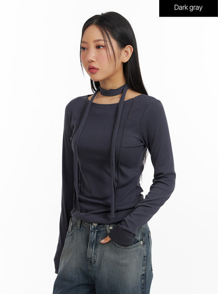 boat-neck-top-with-scarf-cf408 / Dark gray