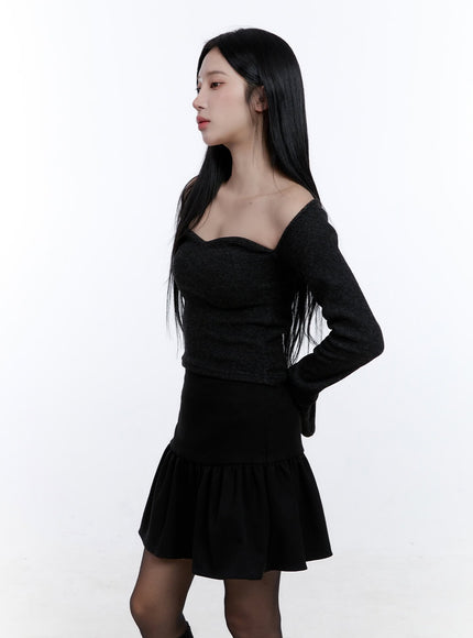 sweetheart-neck-long-sleeve-top-cd419 / Dark gray
